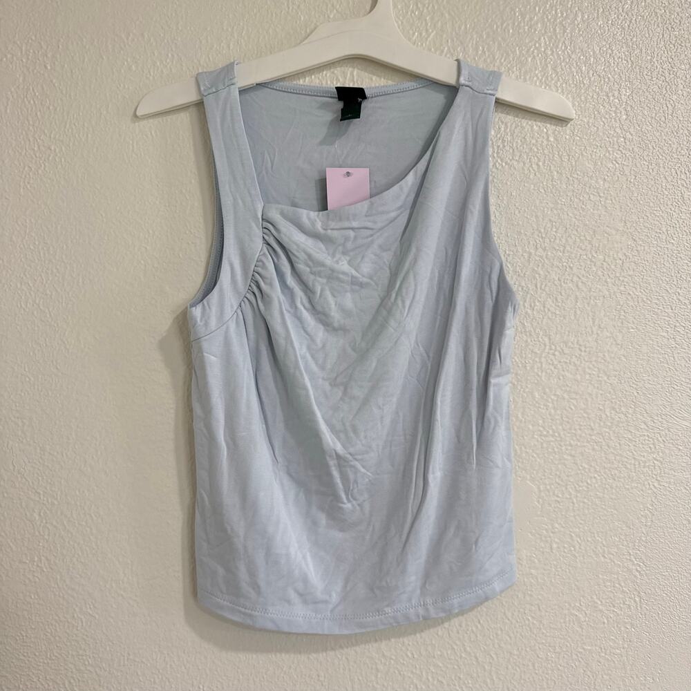 NWT Wild Fable Asymmetrical Ruched Neck Tank Top Blouse Light Blue Size Small - Picture 2 of 4